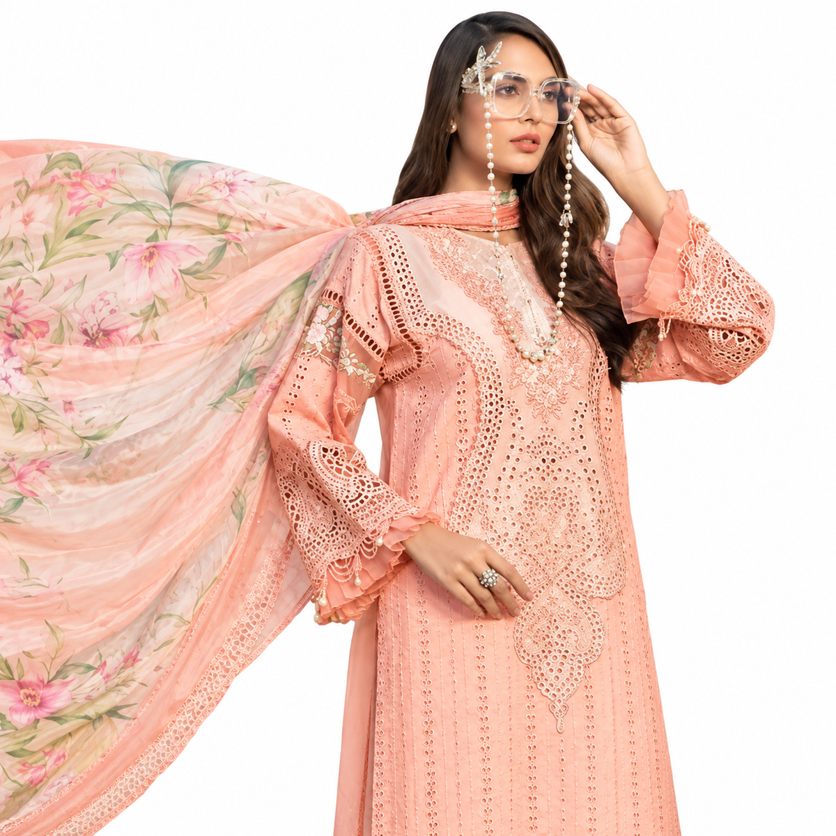 Pakistani Suit Dress Materials With chiffon Dupatta patch work beutiful printed suit