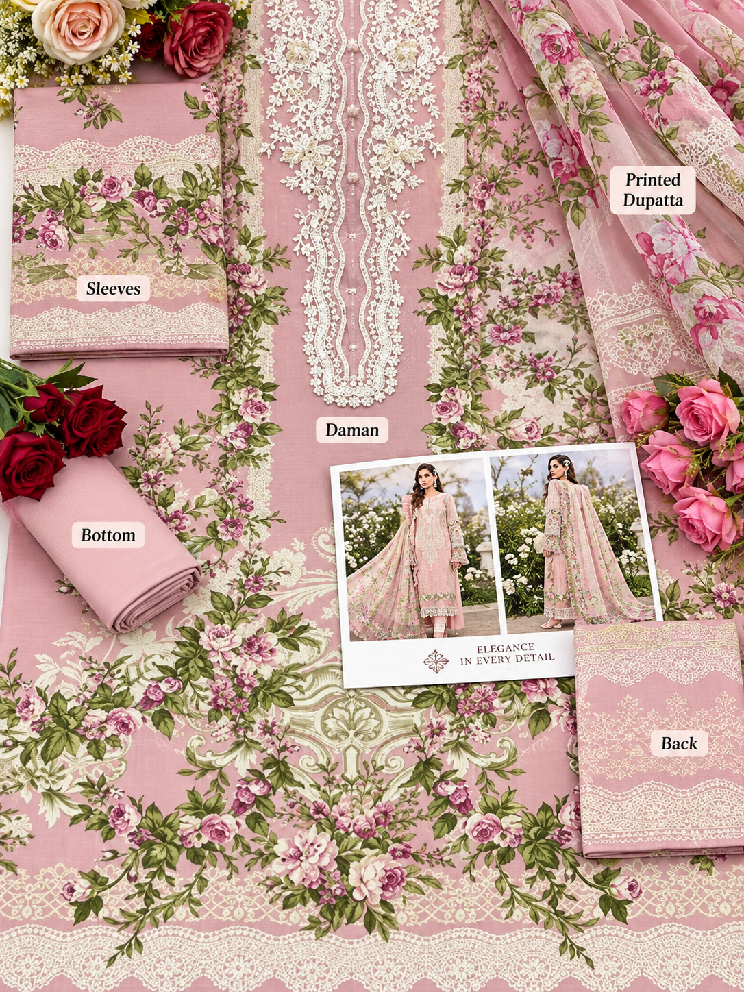 Beautiful Pakistani Printed Dress Material lawn cotton with chiffon Dupatta and Women’s Ethnic Wear