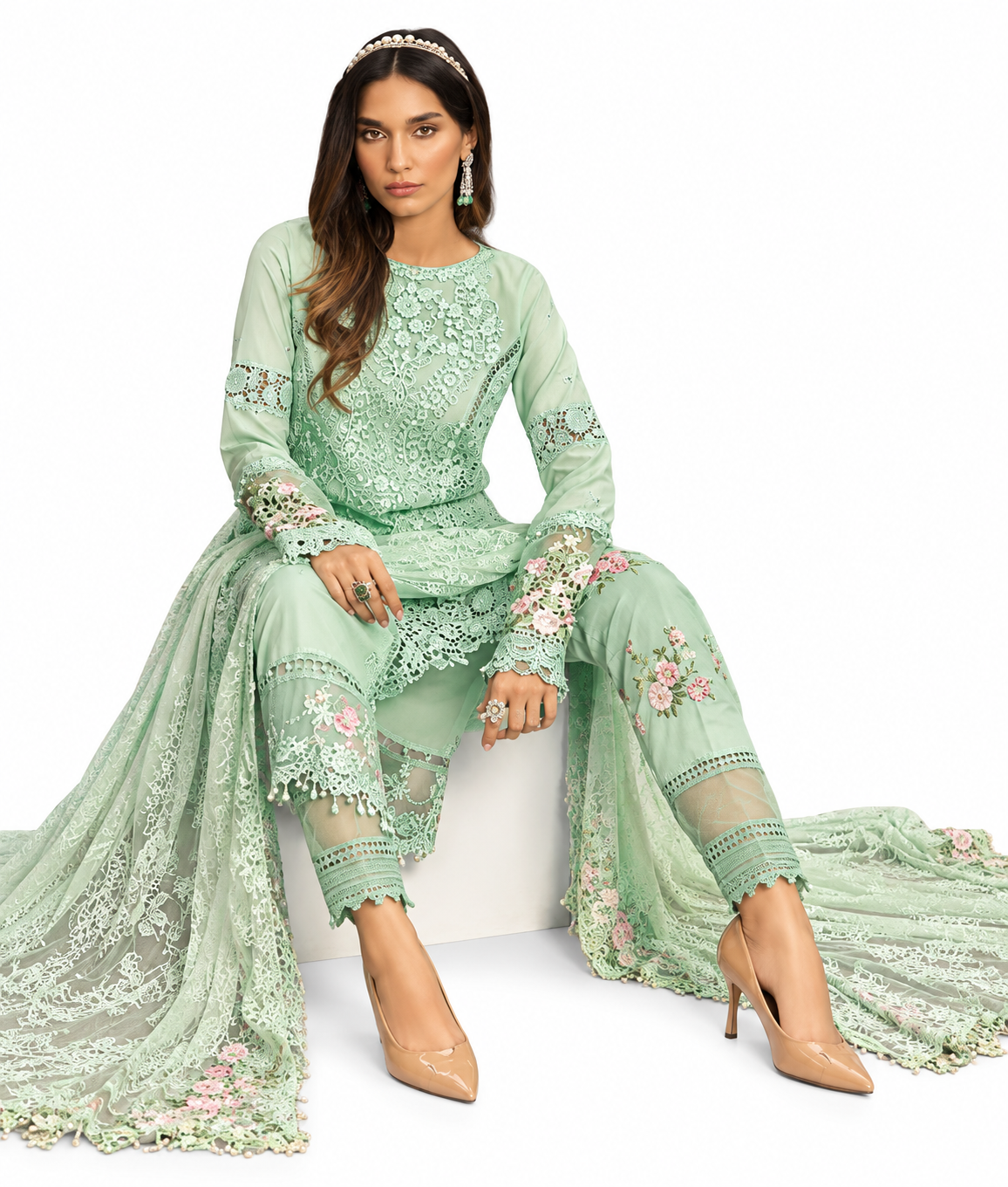Pakistani Suit Dress Materials With Dupatta Butterfly net heavy patch Work beutiful printed suit