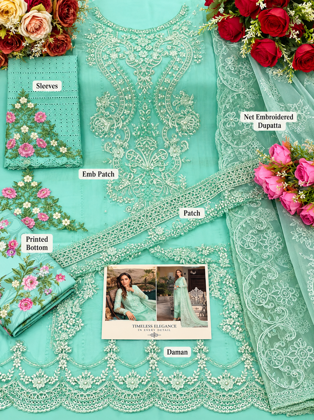 Pakistani Suit Dress Materials With Dupatta Butterfly net heavy patch Work beutiful printed suit