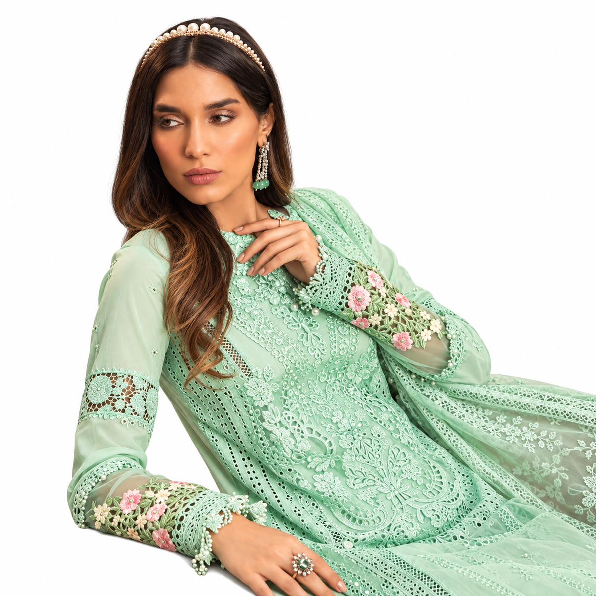 Pakistani Suit Dress Materials With Dupatta Butterfly net heavy patch Work beutiful printed suit