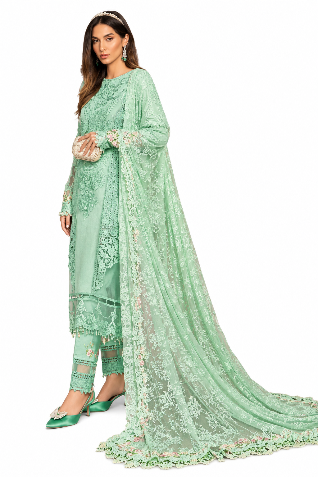 Pakistani Suit Dress Materials With Dupatta Butterfly net heavy patch Work beutiful printed suit