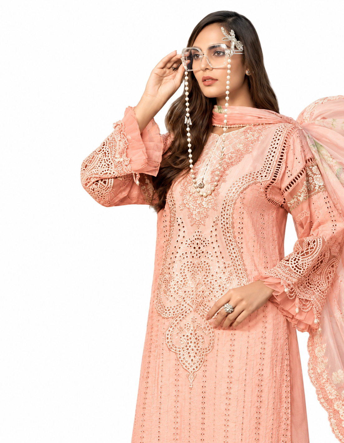 Pakistani Suit Dress Materials With chiffon Dupatta patch work beutiful printed suit