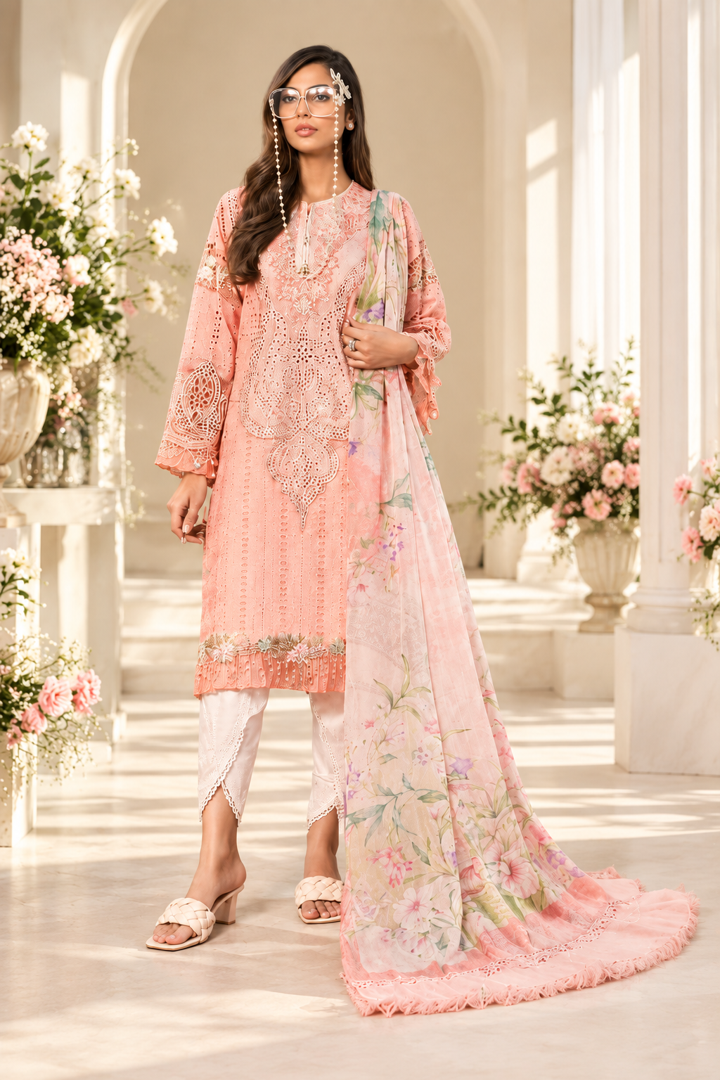Pakistani Suit Dress Materials With chiffon Dupatta patch work beutiful printed suit